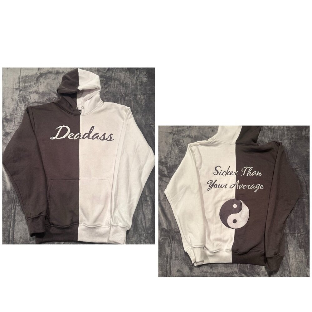 Deadass Mens Hoodie XL Urban Hip Hop Rap Slang Quote Meme Colorblock Yin Yang